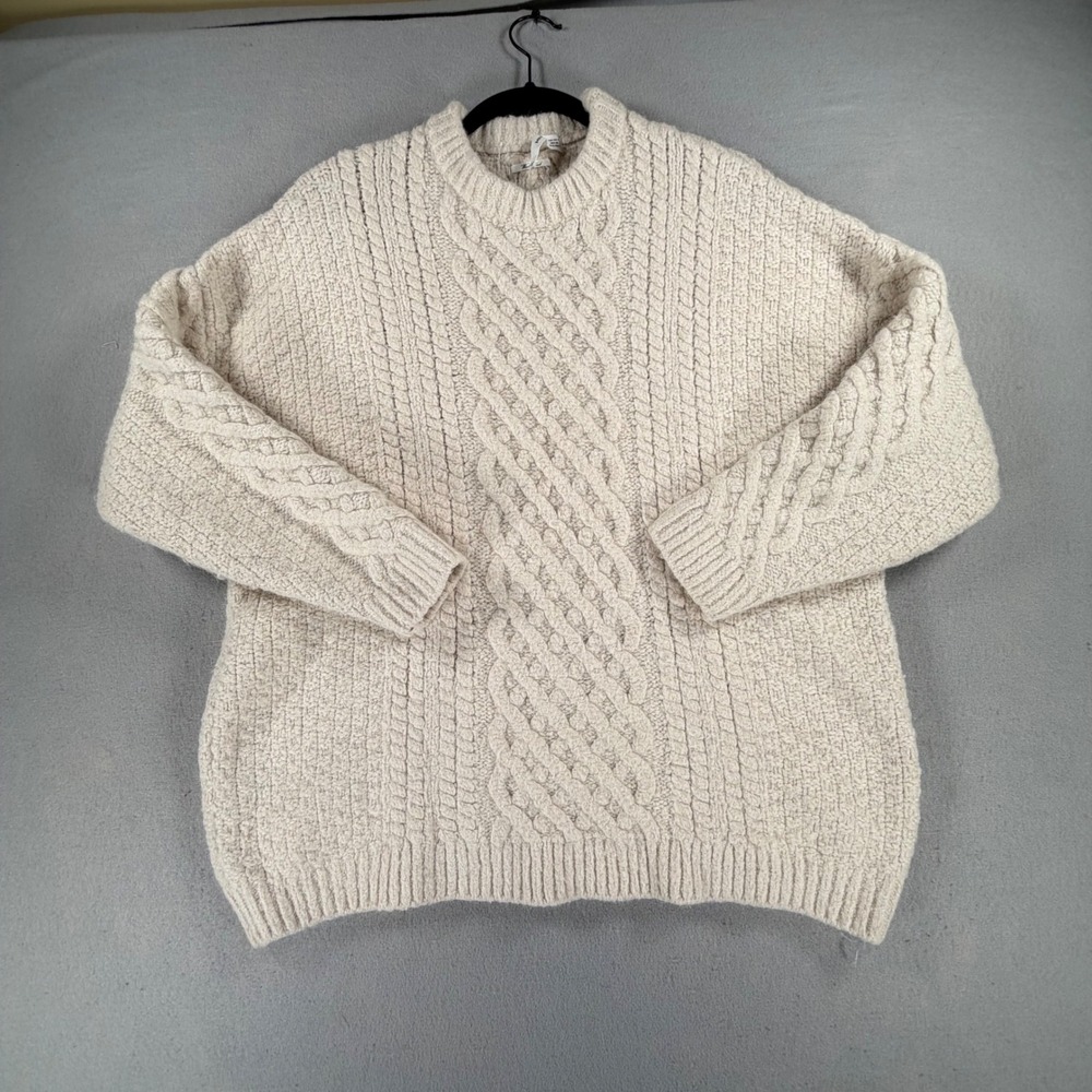 MNG Mango Women's Small Cream Wool Blend Fisherman Cable Knit Aran Style Sweater